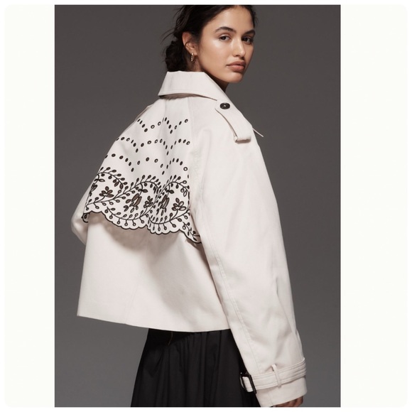 NWT Anthropologie Color: Eyelet Decor  Crop Trench Coat Jacket, size 1X - Picture 4 of 14